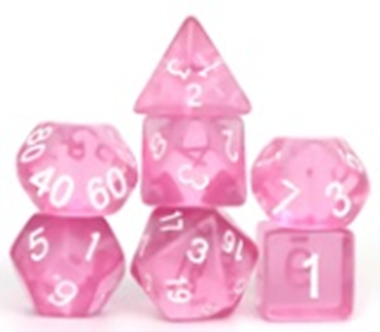 Transparent Pink with white numbers: Fantastic Game DND Dice Set