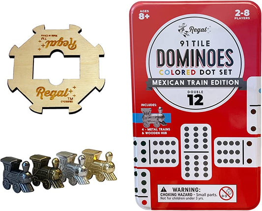 Regal Premium Double 12 Dominoes with Colored dots with Metal Trains