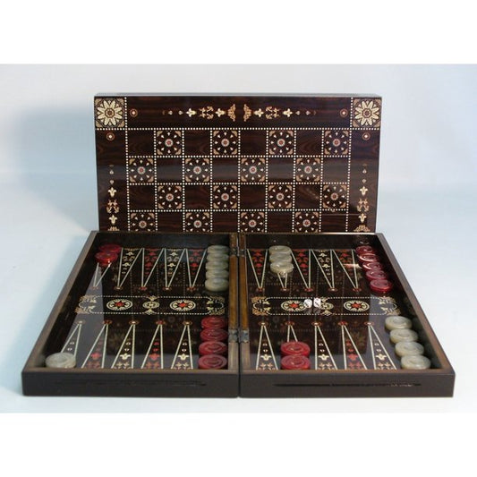 Backgammon Set: 19" Flowered Decoupage Back