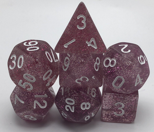 Purple Glitter with white numbers: Fantastic Game DND Dice Set